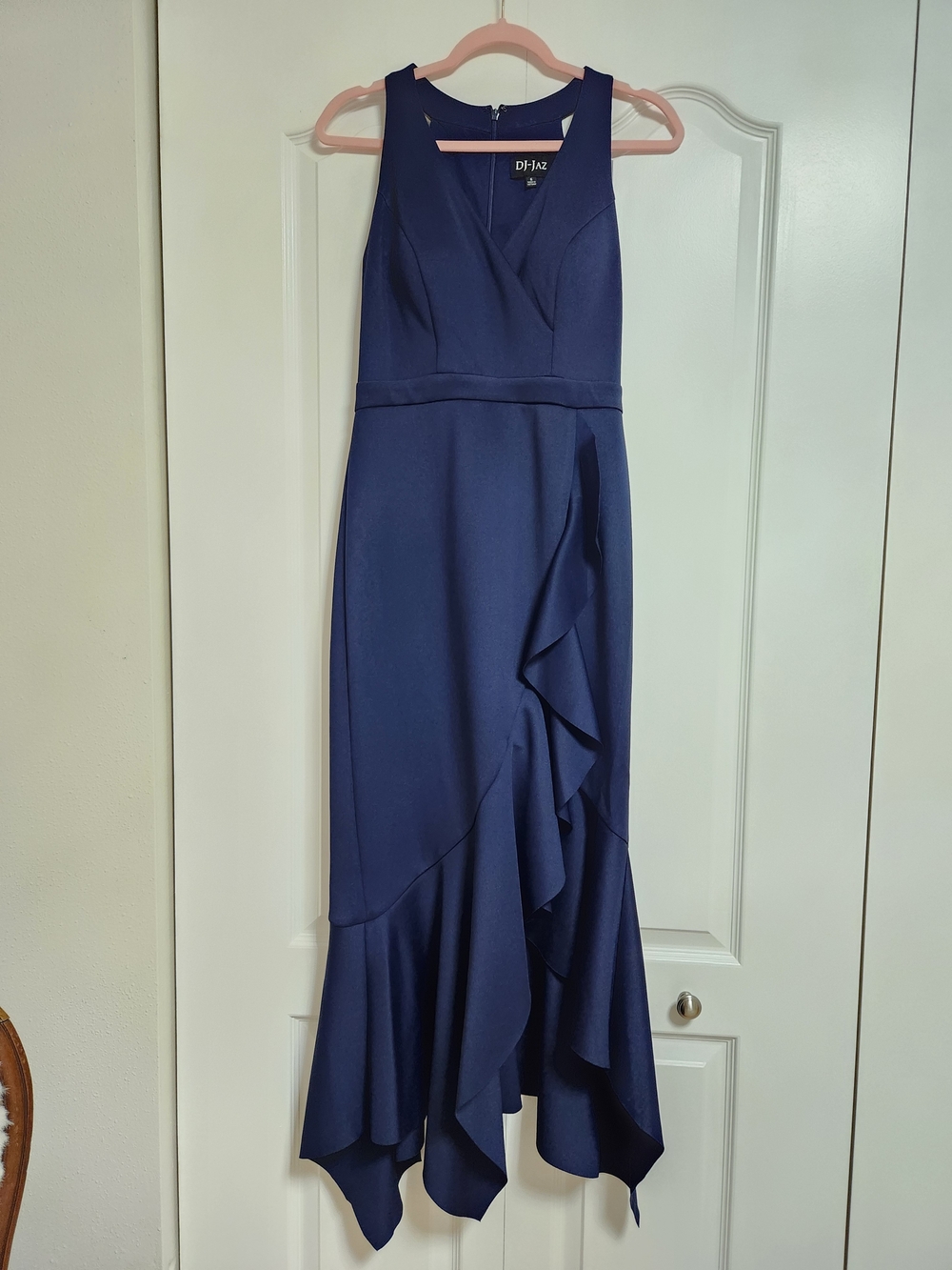 Navy Sleeveless High-Low Ruffle Dress